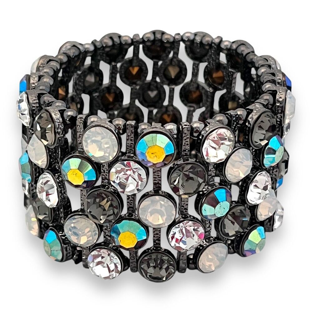 New Kirks Folly Crystal Stretch Bracelet Crystals Hematite Tone - 8M